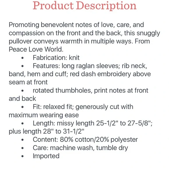 PEACE LOVE WORLD • “loved" Oversized Sweatshirt - Size XS, Red - Picture 5 of 6